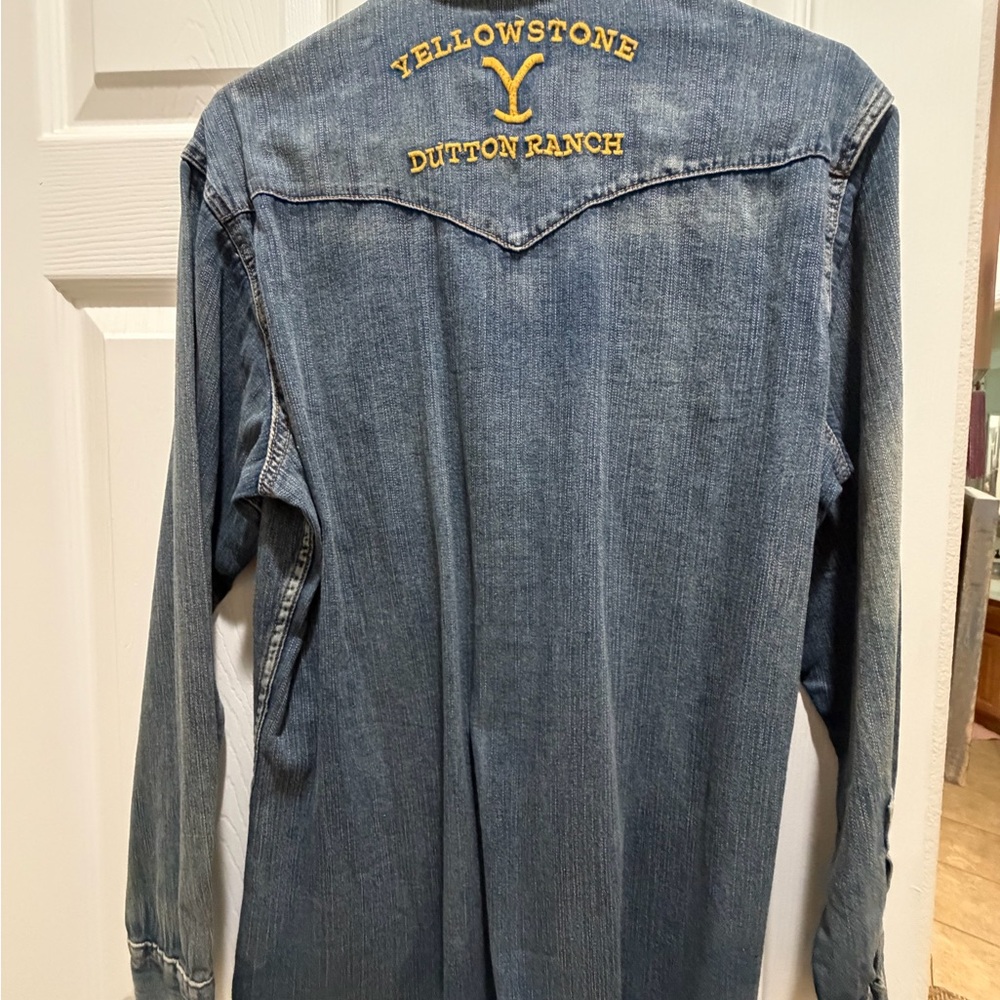 Wrangler Blue Denim Shirt  with Yellowstone Accent